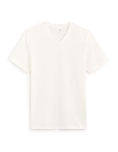 T-shirt col v en coton - écru - celio - Modalova