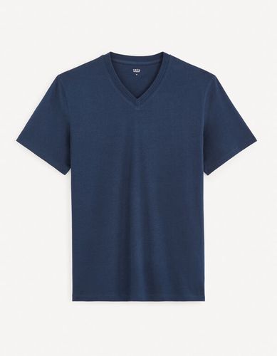 T-shirt col V en coton - marine - celio - Modalova