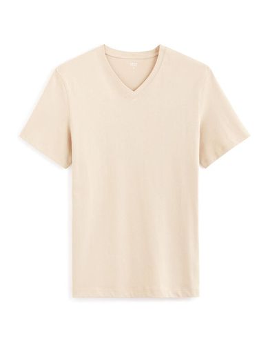 T-shirt straight col V 100% coton - beige - celio - Modalova