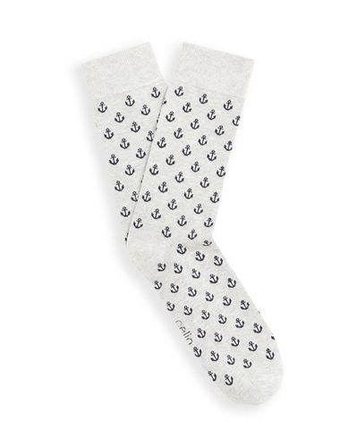 Chaussettes hautes motifs ancres - gris chiné - camaieu - Modalova