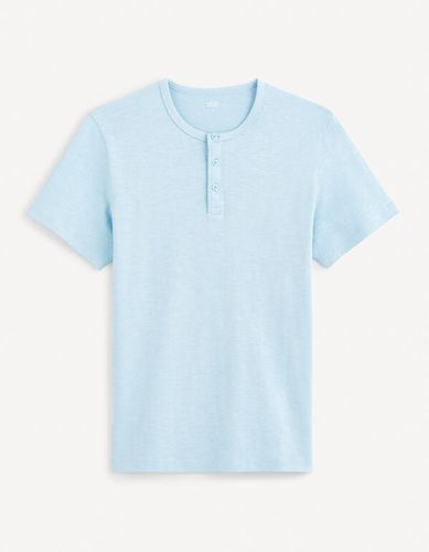 T-shirt col henley en coton - bleu clair - celio - Modalova