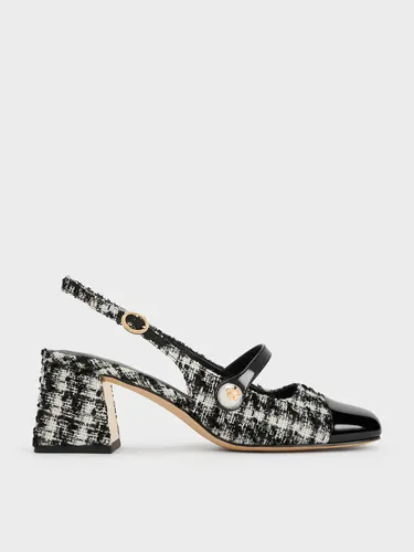 Charles & Keith - Escarpins à talon trapèze en tweed ornés de perles - Charles & Keith - Modalova