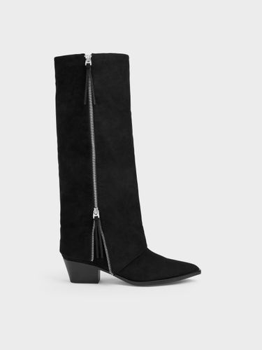 Bottes hautes Aether en faux daim à zip et pompon - Charles & Keith - Modalova
