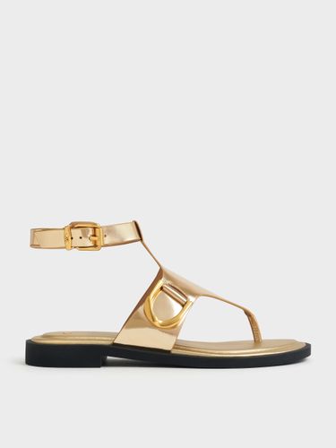 Charles & Keith - Sandales tongs en cuir métallisé à bride de cheville Gabine - Charles & Keith - Modalova