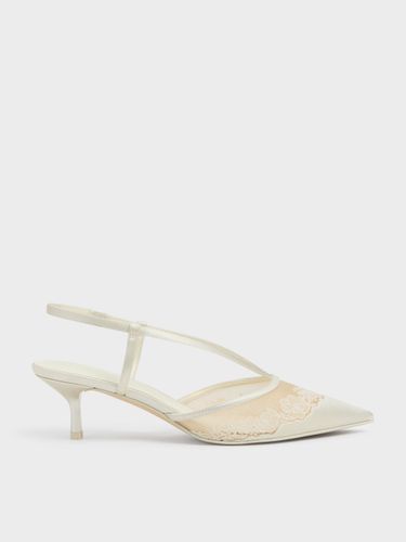Escarpins kitten heels en satin et mesh brodé - Charles & Keith - Modalova