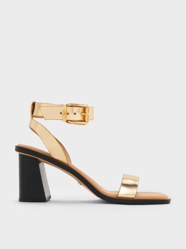 Charles & Keith - Sandales en cuir métallisées à talon carré et bride de cheville - Charles & Keith - Modalova
