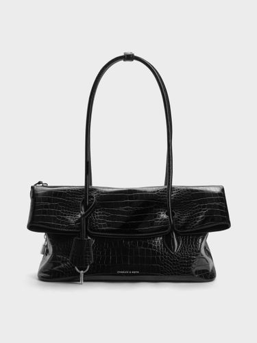 Sac porté épaule à rabat avant effet croco Aveline - Charles & Keith - Modalova