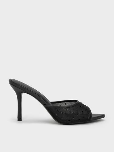 Mules à talon à bout ouvert en résille et cristaux - Charles & Keith - Modalova