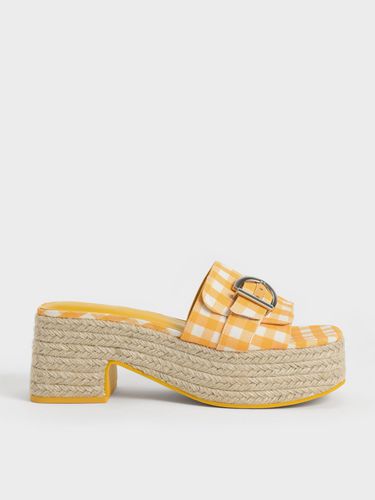 Charles & Keith - Espadrilles en lin à plateforme imprimé pied-de-poule avec boucle - Charles & Keith - Modalova