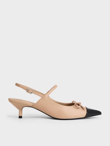 Charles & Keith - Escarpins talon de chaton bicolores à bride arrière et noeud - Charles & Keith - Modalova