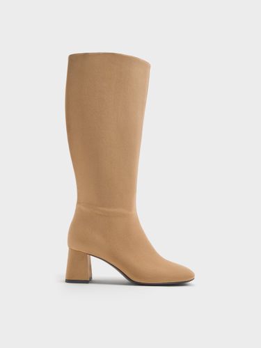 Charles & Keith - Bottes hautes en suédine à bout carré à talon et fermeture zippée sur le côté - Charles & Keith - Modalova