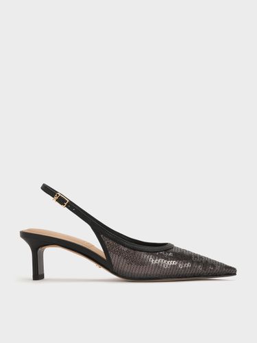 Charles & Keith - Sandales en maille pailletée et cuir à talon et bride de cheville - Charles & Keith - Modalova