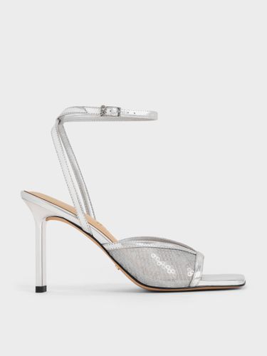 Charles & Keith - Sandales en maille pailletée et cuir à talon et bride de cheville - Charles & Keith - Modalova