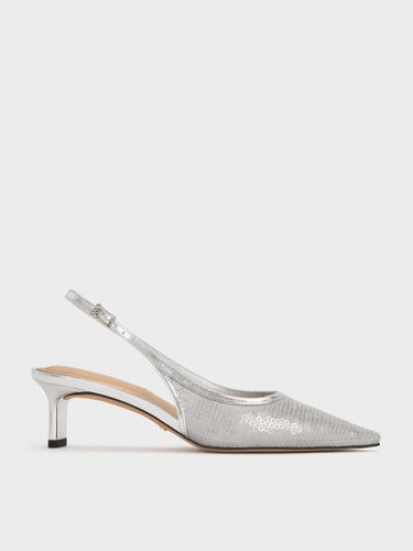 Charles & Keith - Escarpins en maille à sequins et cuir à talon de chaton et bride arrière - Charles & Keith - Modalova