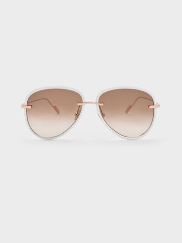 Charles & Keith - Lunettes de soleil aviateur à monture tressée en cuir - Charles & Keith - Modalova