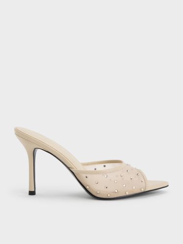 Mules à talon à bout ouvert en résille et cristaux - Charles & Keith - Modalova