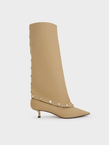 Charles & Keith - Bottes hautes cloutées convertibles en sergé à talon de chaton Gael - Charles & Keith - Modalova