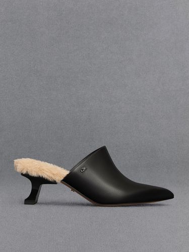 Charles & Keith - Mules à talon sculpté en cuir bordé de fourrure - Charles & Keith - Modalova