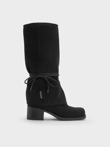 Bottes hautes en suédine à talon carré à lacets - Charles & Keith - Modalova