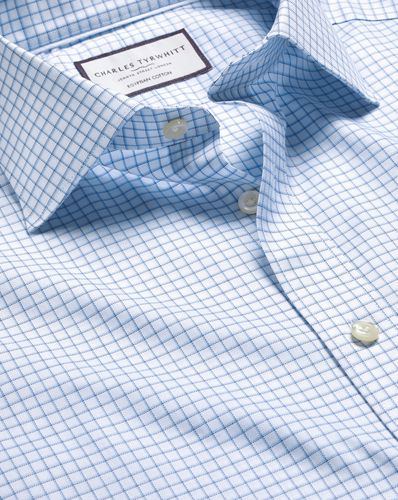 Chemise En Sergé De Coton Égyptien À Carreaux Col Semi-Italien - Océan par - Charles Tyrwhitt - Modalova