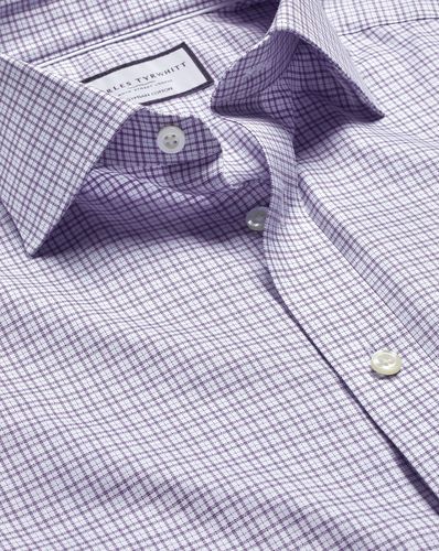 Chemise En Sergé De Coton Égyptien À Carreaux Col Semi-Italien - Mauve en par - Charles Tyrwhitt - Modalova