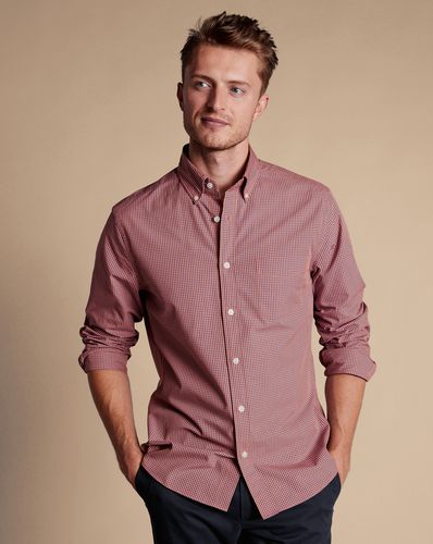 Chemise À Carreaux En Popeline Extensible À Col Boutonné Sans Repassage - Rose Clair par - Charles Tyrwhitt - Modalova