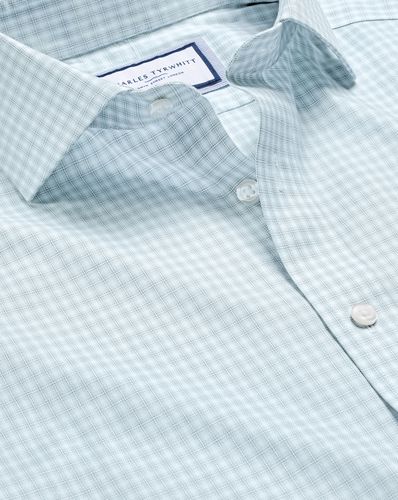 Chemise À Double Carreaux À Col Italien Sans Repassage - Sarcelle Clair par - Charles Tyrwhitt - Modalova