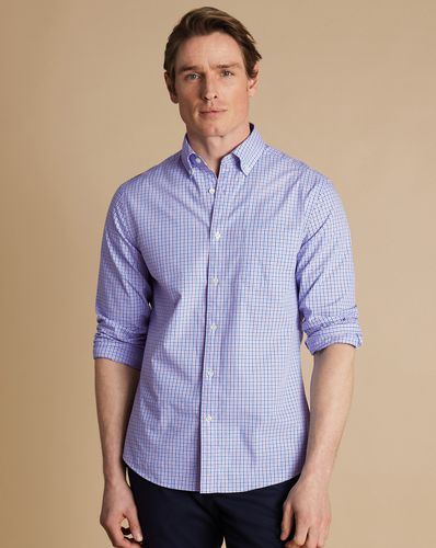 Chemise En Popeline Extensible À Mini Carreaux Vichy À Col Boutonné Sans Repassage - Foncé Et Bleu par - Charles Tyrwhitt - Modalova