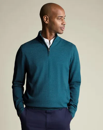 Pull En Pur Mérinos À Col À Fermeture Éclair - Bleu Sarcelle en par - Charles Tyrwhitt - Modalova