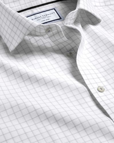 Chemise À Carreaux En Tissage Clifton À Col Italien Sans Repassage - Gris par - Charles Tyrwhitt - Modalova