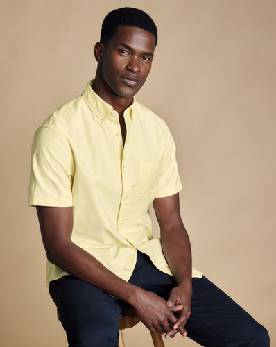 Chemise Oxford Délavée Extensible À Manches Courtes Et Col Boutonné - Citron en par - Charles Tyrwhitt - Modalova