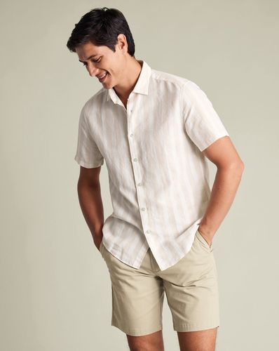 Chemise À Rayures En Coton Et Lin À Manches Courtes - Gris Galet en par - Charles Tyrwhitt - Modalova