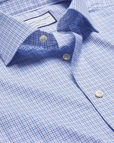 Chemise En Sergé De Coton Égyptien À Carreaux Col Semi-Italien - Bleuet par - Charles Tyrwhitt - Modalova