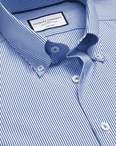 Chemise Oxford Rayée À Col Boutonné Sans Repassage - Cobalt par - Charles Tyrwhitt - Modalova