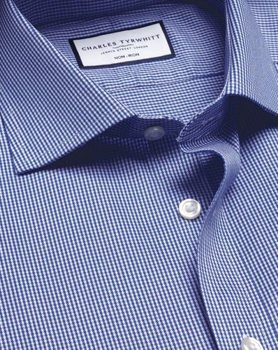 Chemise Pied-De-Poule À Col Cutaway Sans Repassage - Bleu Roi en par - Charles Tyrwhitt - Modalova