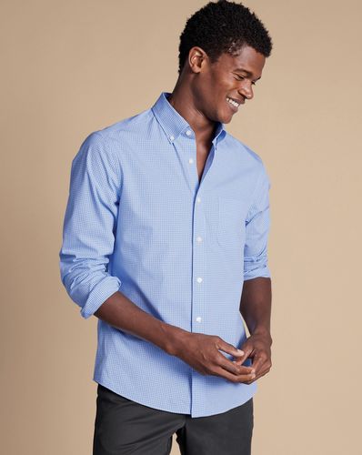 Chemise À Mini Carreaux Vichy En Popeline Extensible À Col Boutonné Sans Repassage - Bleu Océan en par - Charles Tyrwhitt - Modalova