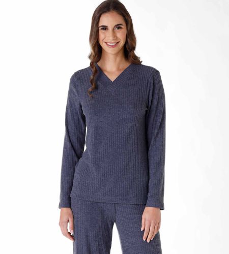 Pyjama long en côtes chaudes bleu gris - DIM - Modalova