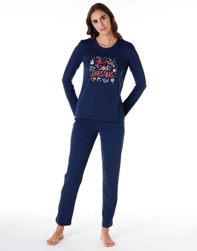 Pyjama long en jersey 100% coton bleu imprimé - DIM - Modalova