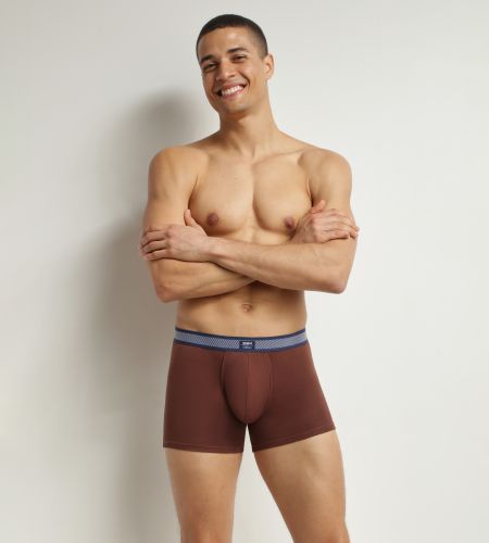 Boxer en coton modal piqué et ceinture rayée Rouge Vin Smart - DIM - Modalova