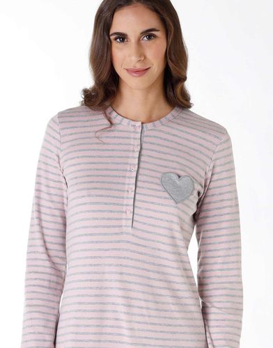 Chemise de nuit en interlock 100% coton, rayée rose et gris - DIM - Modalova