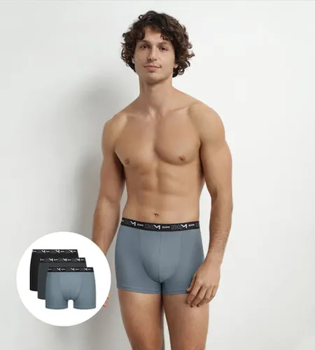 Lot de 3 Boxers Noir ceinture contrastée Coton Stretch - DIM - Modalova