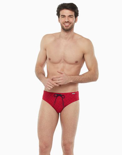 Slip de bain rouge à imprimé ancres contrasté - Masculin - Taille 2 - DIM - Modalova