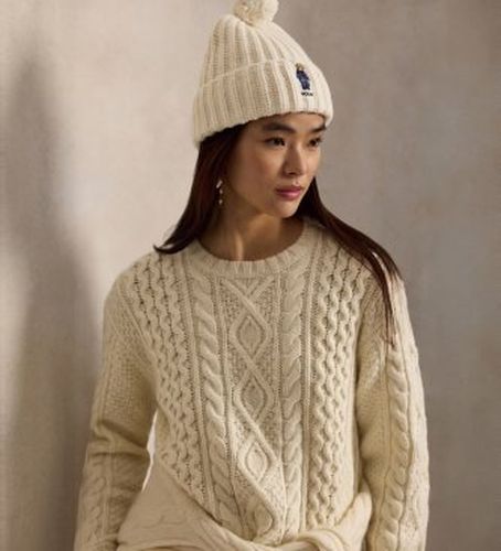 Bonnet en maille côtelée avec Polo Bear et pompon crème (OSFA), Casuel, Laine - Polo Ralph Lauren - Modalova