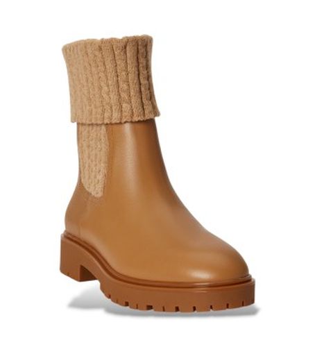 P17088002 Bottine Allyson en cuir de veau et tricot camel (40), , 1 à 3 cm, 3 à 5 cm, Aucun, Casuel - Lauren Ralph Lauren - Modalova