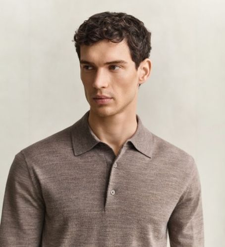 Pull polo en laine mérinos extrafine marron (M), Casuel, Manche longue - Gant - Modalova