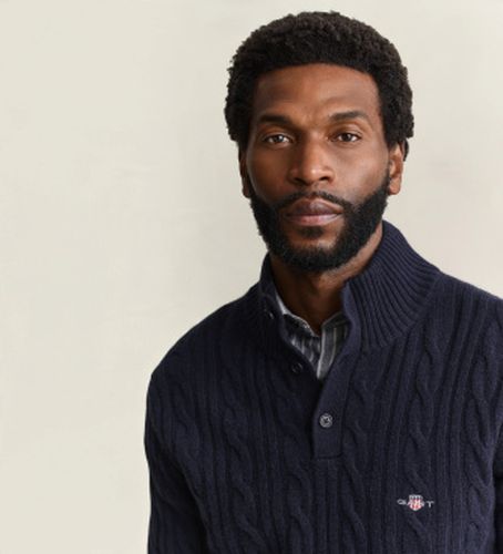 Pull en tricot à torsades avec demi-boutonnage (S), Casuel, Laine - Gant - Modalova