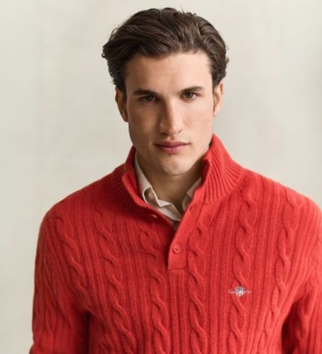 Pull en maille torsadée à demi-boutonnage (S), Casuel, Laine - Gant - Modalova