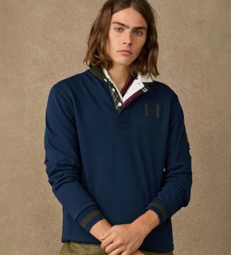 HM5700026 Polo rugby Heritage Multi Badge marine (S), Casuel, Coton, Classique, Manche longue - Hackett London - Modalova