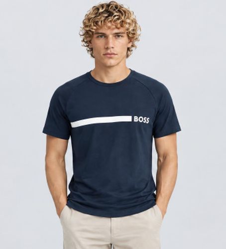 T-shirt slim en coton tricoté avec logo imprimé en marine (M), Casuel, Manche courte - Boss - Modalova