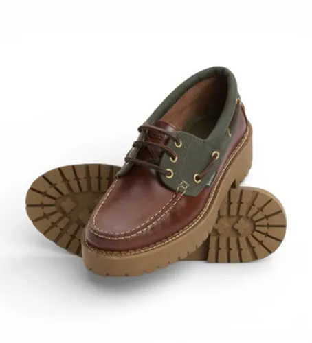 LFO0798 Chaussures bateau Darras en cuir marron, (40), Plat, 1 à 3 cm, Lacets, Casuel - Barbour - Modalova